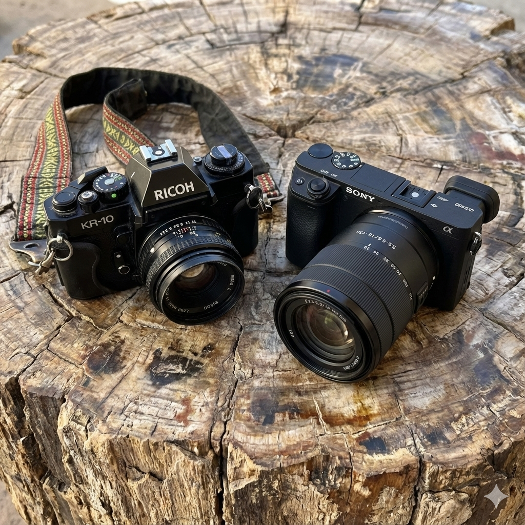 Una imagen de mi primer camara y de la camara que tengo hoy en dia